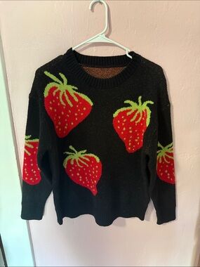 Black Strawberry Knit Sweater Size Small